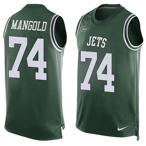  Jets #74 Nick Mangold Green Team Color Men's Stitched NFL Limited Tank Top Jersey